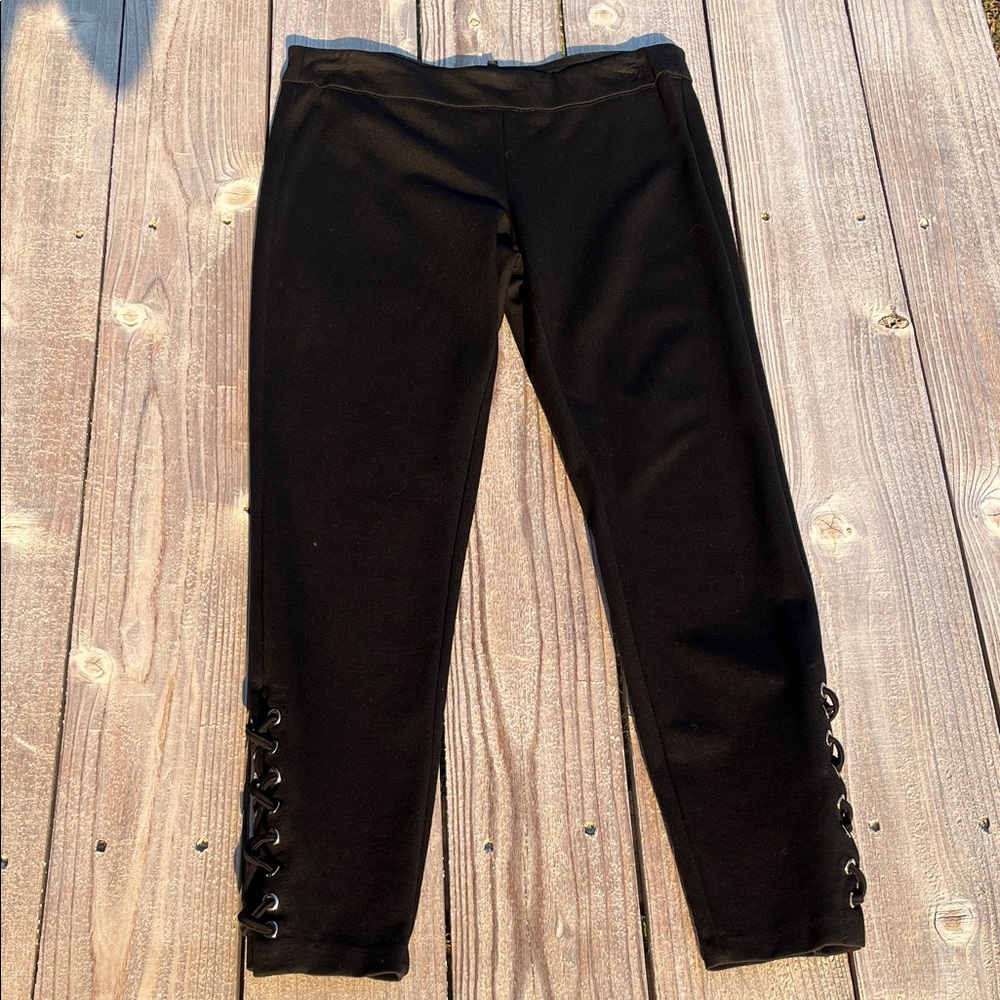 new directions Black Cropped Lace-Up Ponte Pants